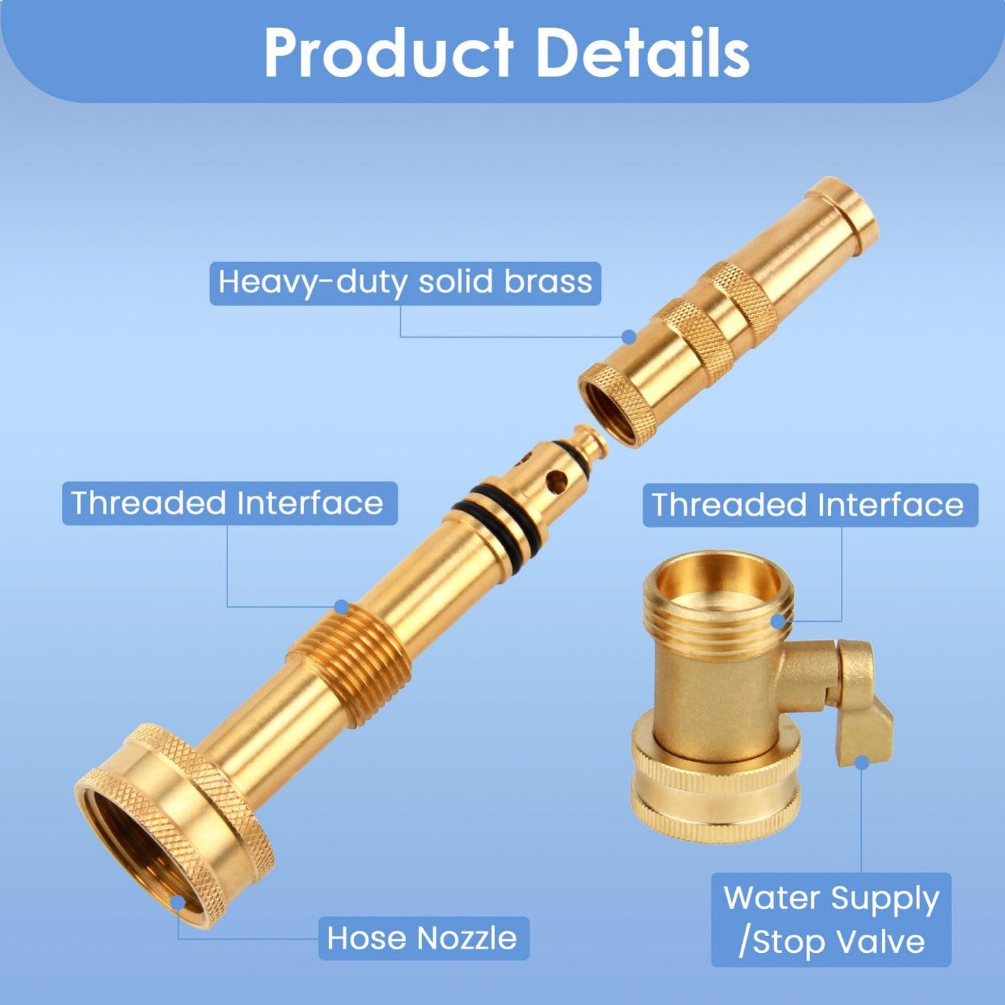 ENNSOO High Pressure Hose Nozzle, Heavy-Duty Brass Adjustable Twist Hose Nozzle with On-Off Valve, Water Hose Sprayer Nozzle with 3/4" GHT Connector for Garden(3 Pack）