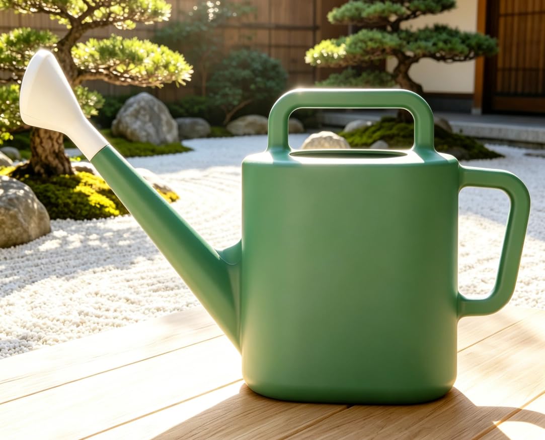2 Gallon Resin Watering Can Green Lily - Top & Side Dual Handle for Easy Carry & Pour, Offset Opening Mess-Free Refill, Sturdy Garden Watering Can for Indoor & Outdoor Plants