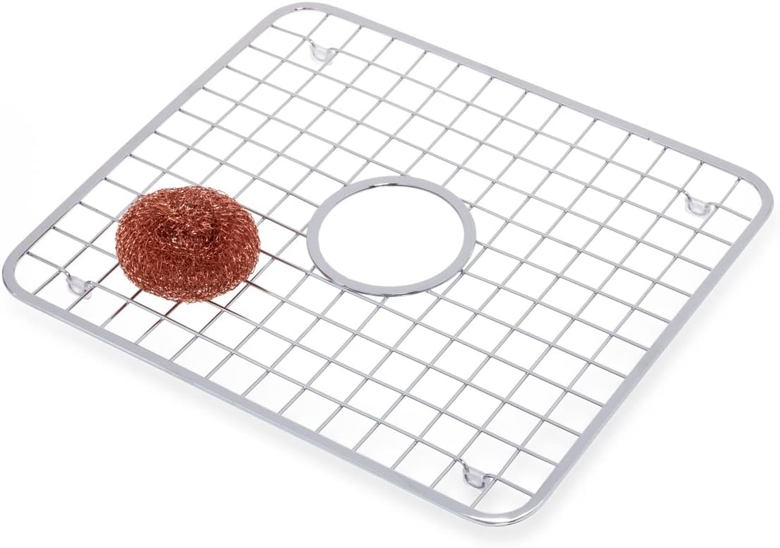 InterDesign Sink Grid with Hole, Polished Stainless Steel, 12.75x11 inches