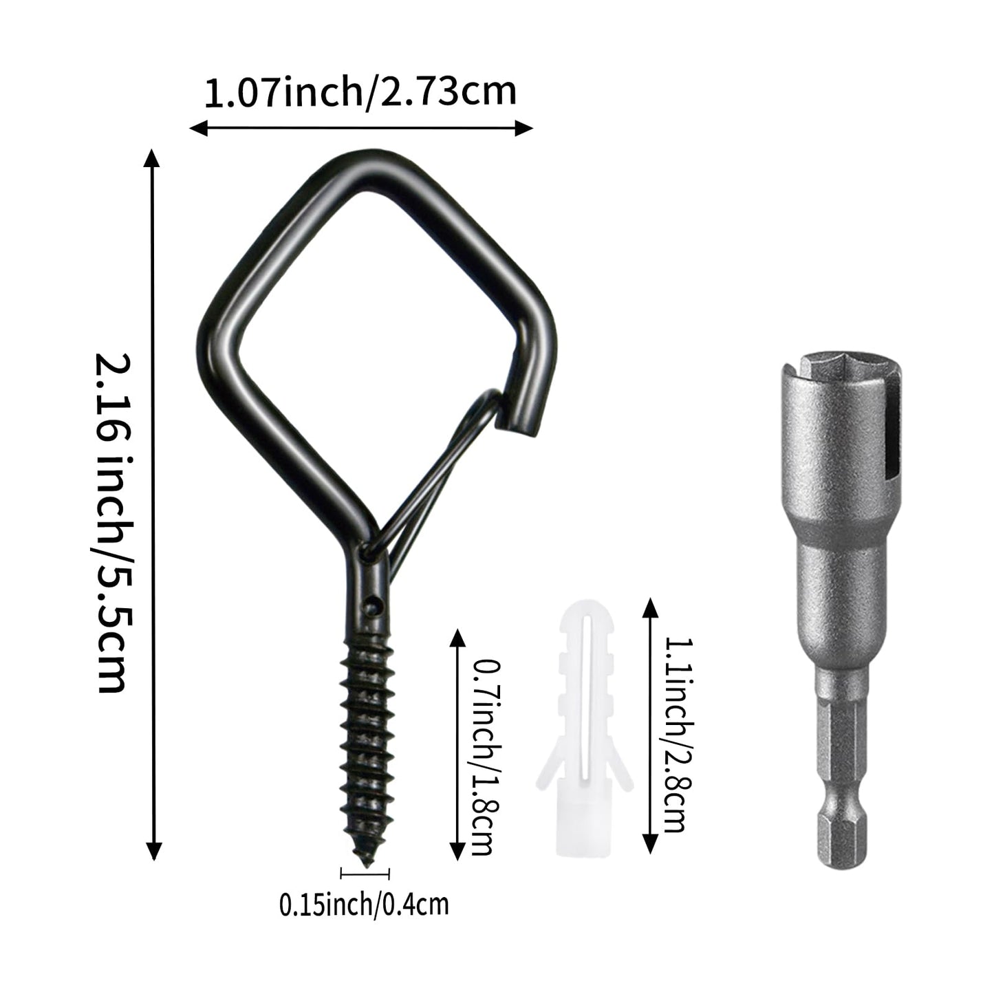 Heavy Duty Screw In Hooks with Safety Buckle, 2.2 IN Black Ceiling Hooks for Hanging Plants & Outdoor String Lights, Windproof Eye Hooks for Christmas Lights, Cups, Bird Feeders (Black, 34Pcs)