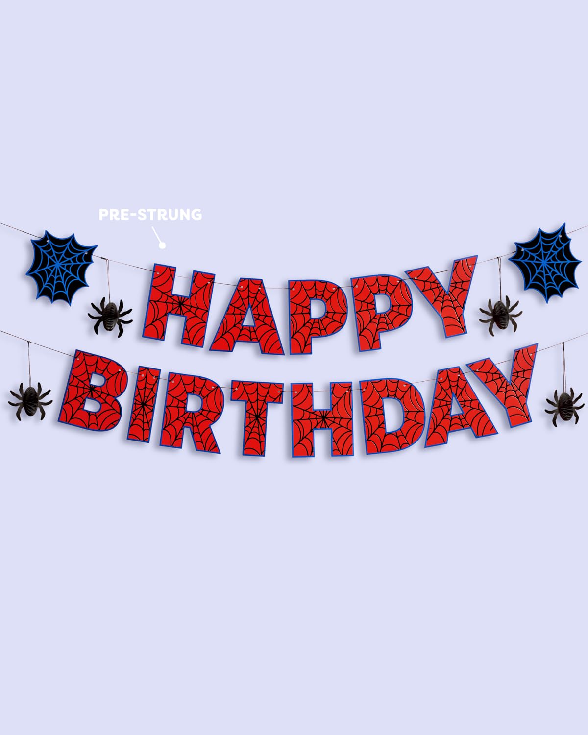 xo, Fetti Spider Web Happy Birthday Banner - 4.5 ft. | Red and Blue Birthday Garland, Kids Party Decoration, Superhero Theme Sign, Photoshoot Backdrop