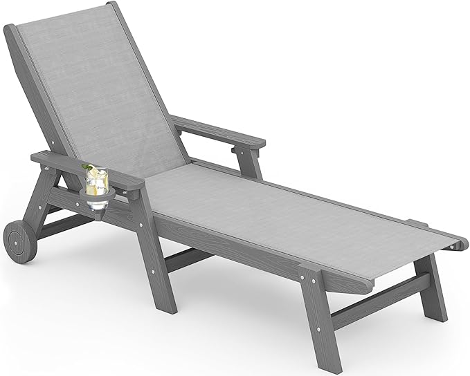 SERWALL Textilene Patio Chaise Lounge Chair, 5 Positions Adjustable Outdoor
