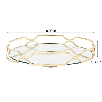 Mirror Glass Vanity Tray Round Cosmetic Decorative Tray for Kitchen Bathroom Living Room Desktop Home Storage for Christmas Valentine's Day Perfume Dresser Jewelry Trinket Organizer (Gold, 9.9 in)