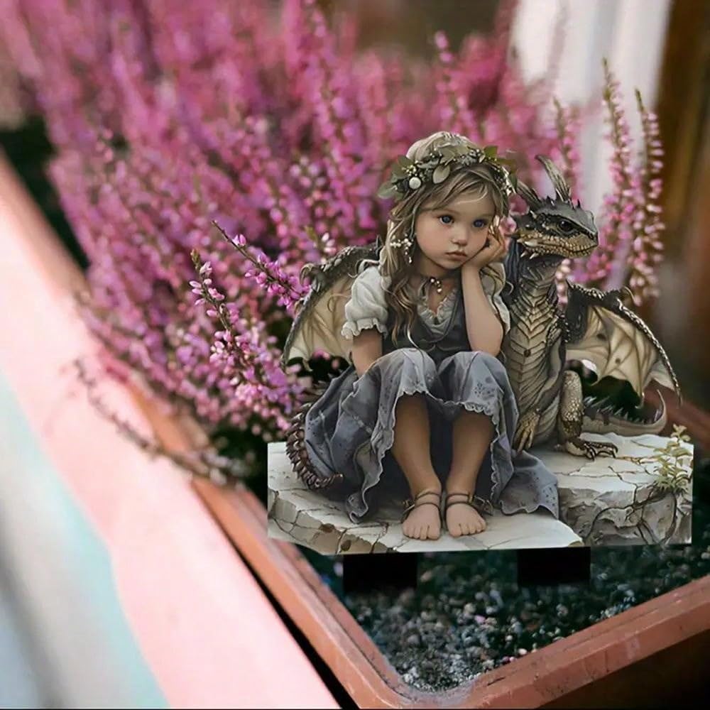 YUEYINGMG Garden Decor, Acrylic 2D Stake, Pot Plants Garden Yard Lawn Outdoor Fairy Statue Ornaments, Fairy Garden Accessories Decoration (Style G)