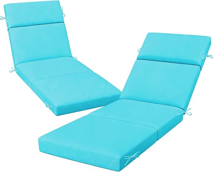 2 Pcs Outdoor Chaise Lounge Cushion 72" x 21" x 3", 4-Section Folding Patio