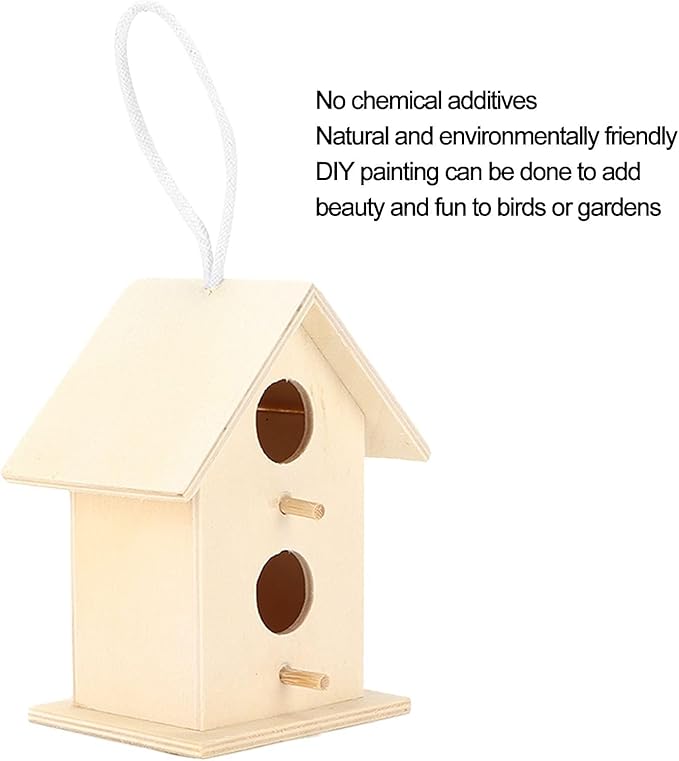 2PCS Bird Houses for Outside, Wooden Birdhouse Hanging Birdhouse Bird Nest Box Unfinished Bird Houses Hanging Wooden Birdhouse Wooden Bird Houses to Paint with Two Holes for Small Bird (#a)