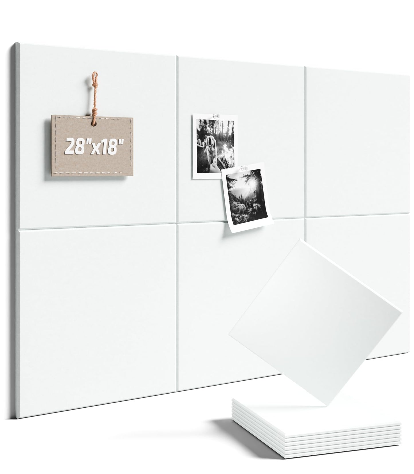 Felt Bulletin Board Tiles -28"x18" Cork Board Alternative for Office Decor, Push Pin Board Wall Organizer 6-Pack - Cold White