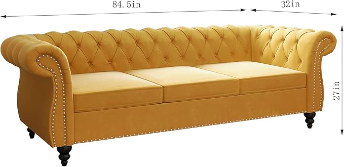 ORRD 2 Piece Living Room Set, Velvet Chesterfield Sofa Loveseat Couch