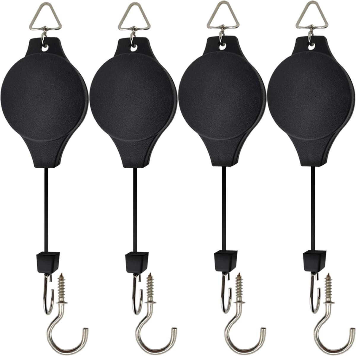 NSBELL 4PCS Plant Pulley with 4 PCS Metal Ceiling Plant Hooks Retractable Pulley Plant Hanger Hanging Flower Basket Hook Hanger for Garden Baskets Pots and Birds Feeder