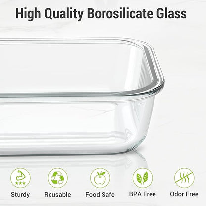 Dealusy 10 Sets (20-Piece) 4.5 Cup & 1.5 Cup Glass Food Storage Containers with lids, Airtight Leak-proof Glass Meal Prep Containers with Lids, Microwave Oven Freezer Dishwasher Safe, Pink