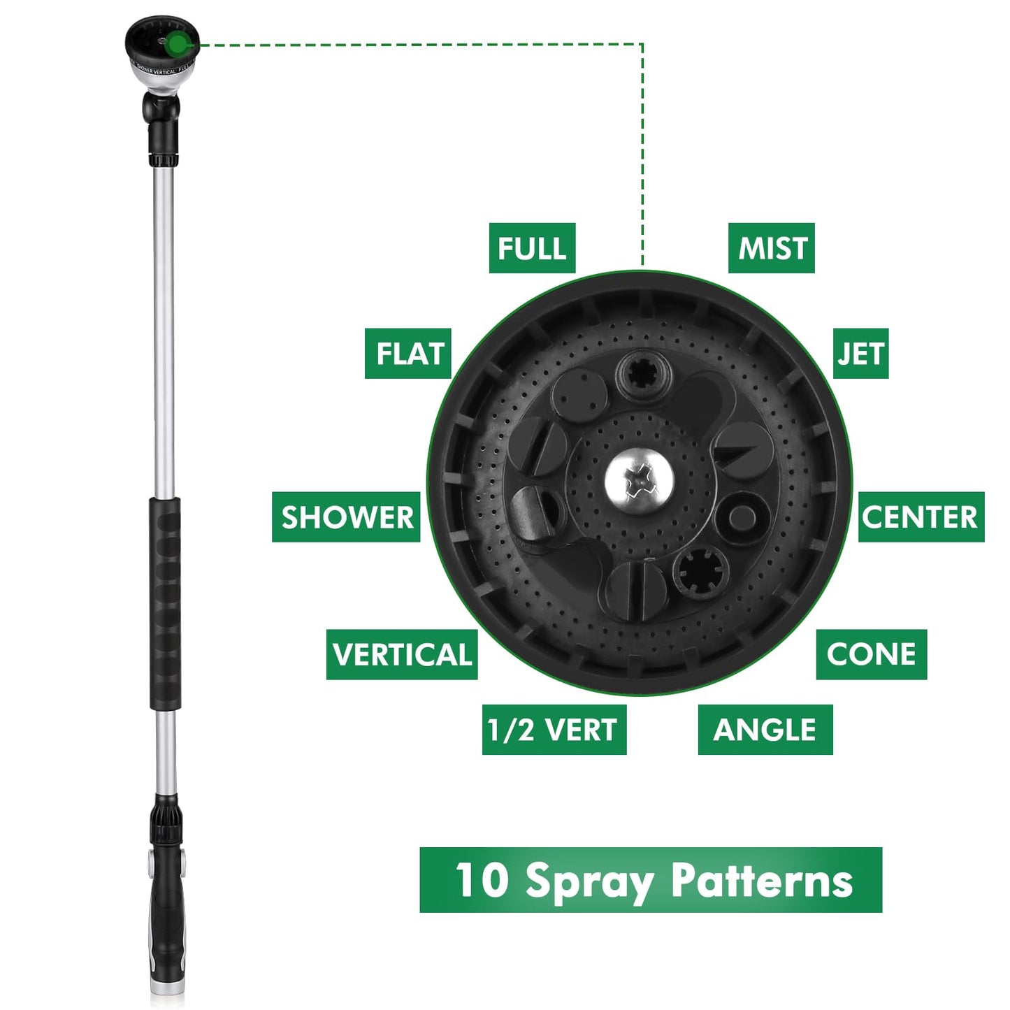 RESTMO 36” Long Watering Wand, Metal Garden Hose Wand with 180° Swivel Head and 10 Spray Patterns, Heavy Duty Hose Nozzle Sprayer with Thumb Flow Control, for Water Hanging Baskets, Shrubs, Silver