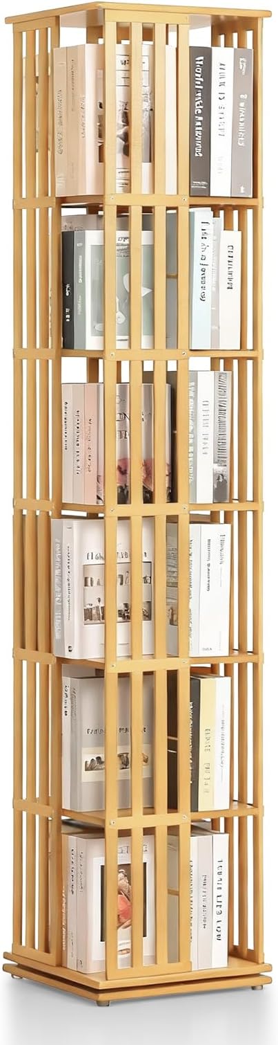 Athena Collection Rotating Bamboo Bookshelf, 6-Tier Floorstanding Corner