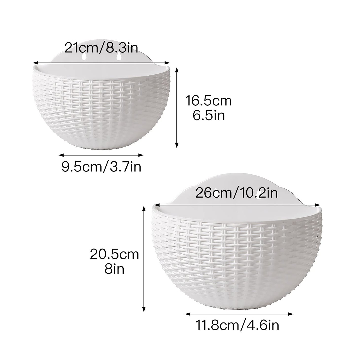 Hanging Planter Pot, Wall and Railing Hanging Planters with S Hooks, Half Round Imitation Rattan European Style Wall Flowerpot Rustic Decorative Flower Basket for Home Balcony(#2pcs 26 * 20.5cm Grey)