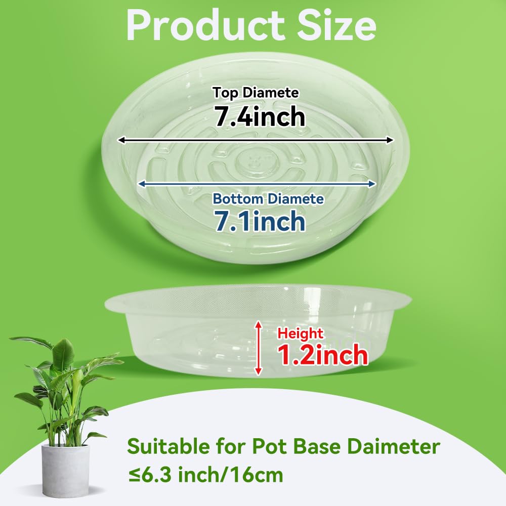 FufuHalo Clear Plant Saucers 50 Pack 8 Inch Plastic Plant Saucer, Durable Plant Pot Saucers Plant Drip Trays Used for Indoor and Outdoor Flower Pot