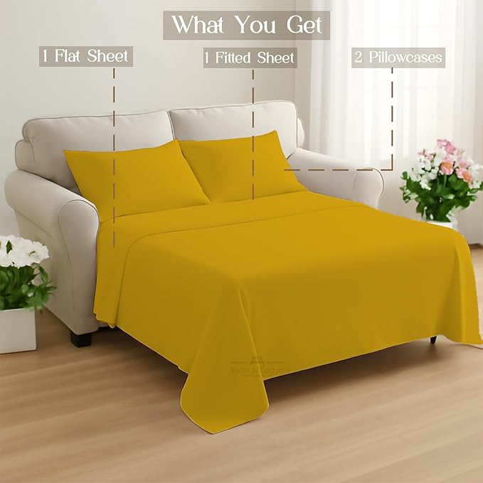Sleeper Sofa Bed Sheet, 100% Cotton 400 Thread Count, 4 Piece Set, Deep Pocket