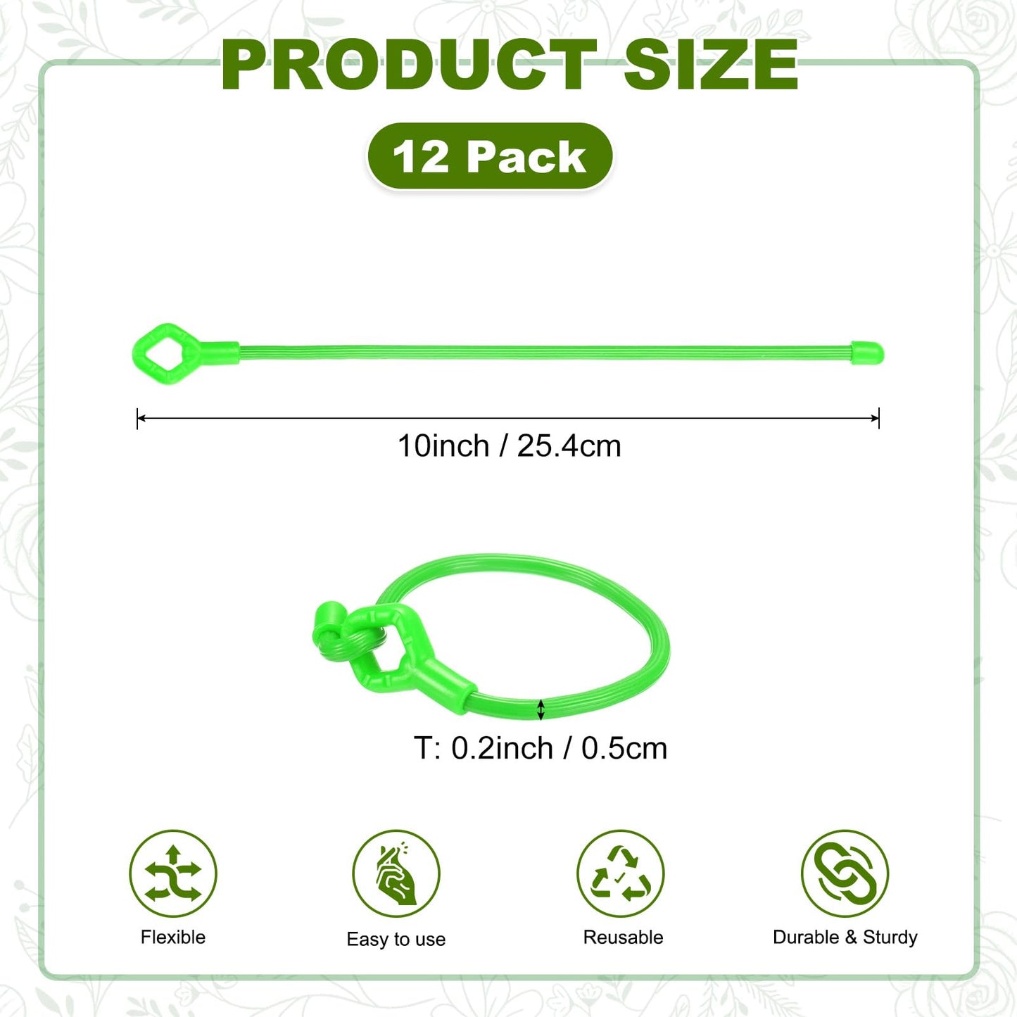 M METERXITY 12-Pack Adjustable Plant Ties, 10inch/25.4cm Silicone Flexible Multi-Function Sturdy Garden Twist Tie for Plant Support/Tree/Shrub/Vine, Reusable Support Twine [Green]