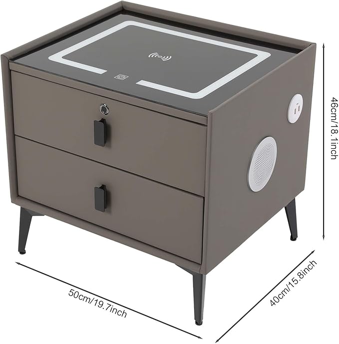 Smart Nightstand w/Fingerprint Lock Drawers, Smart Bedside Table w/USB Charging