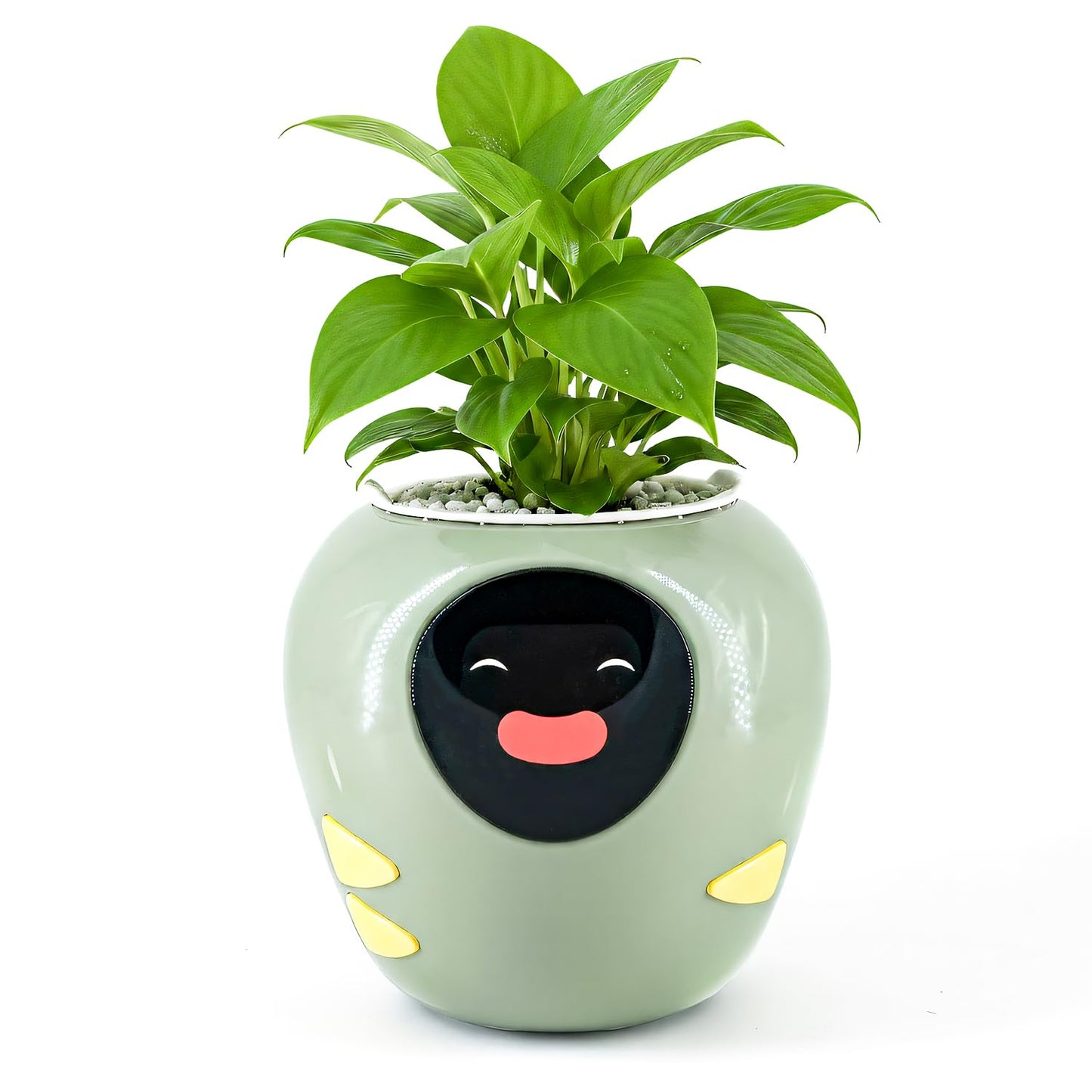 Plantbot Upgraded Large Smart Flower Pot Pet Planter Robot with Artificial Intelligence, Time Temperature Display, and Numerous Expressive Animations Based, for Indoor Decoration, Gifts (Green)