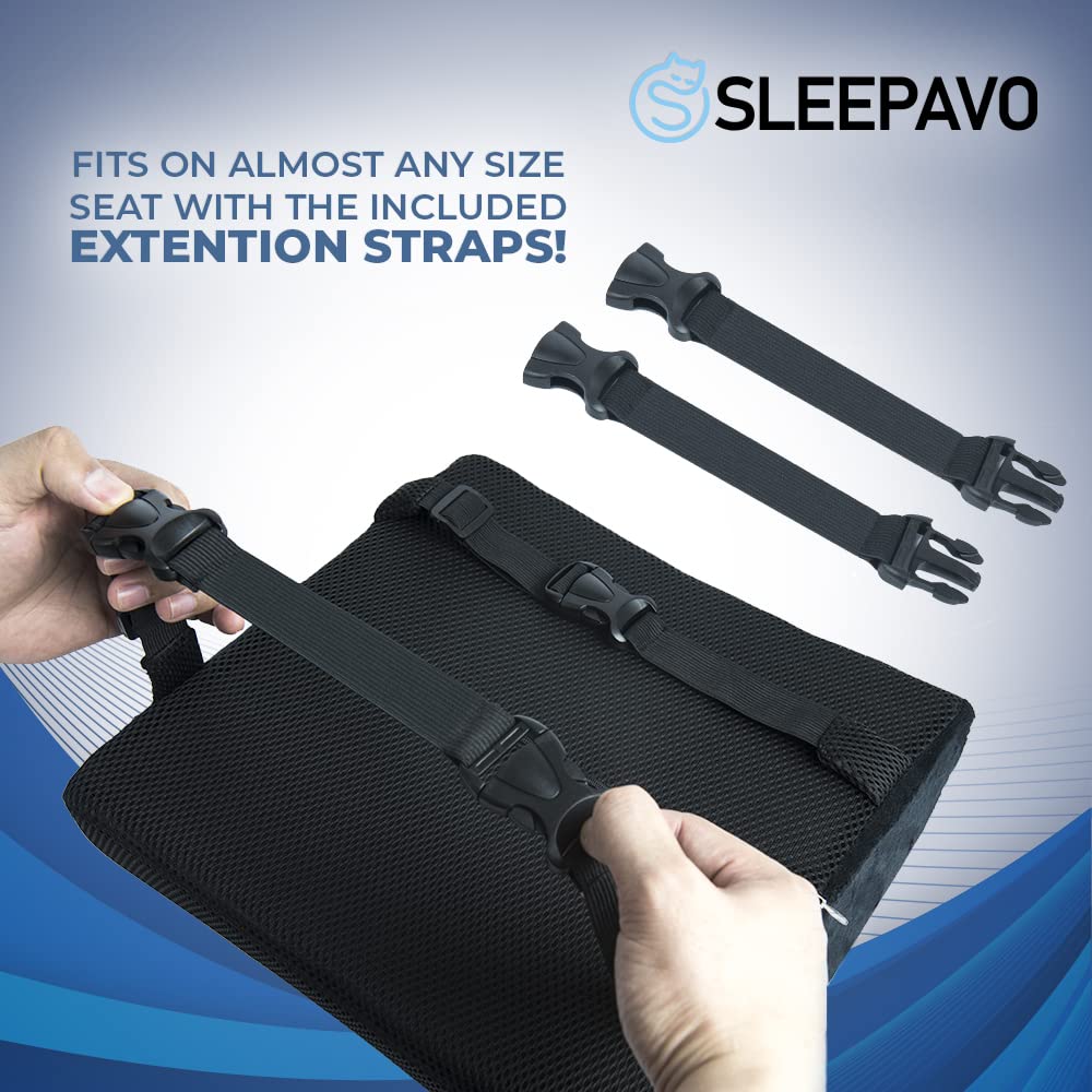 Sleepavo Memory Foam Seat Cushion for Office Chair-Orthopedic Back and Butt Pillow for Sciatica Tailbone Coccyx Hip Pain Relief for Sitting, Gaming, Desk, Car, Airplane-Padded Lumbar Support Pillow