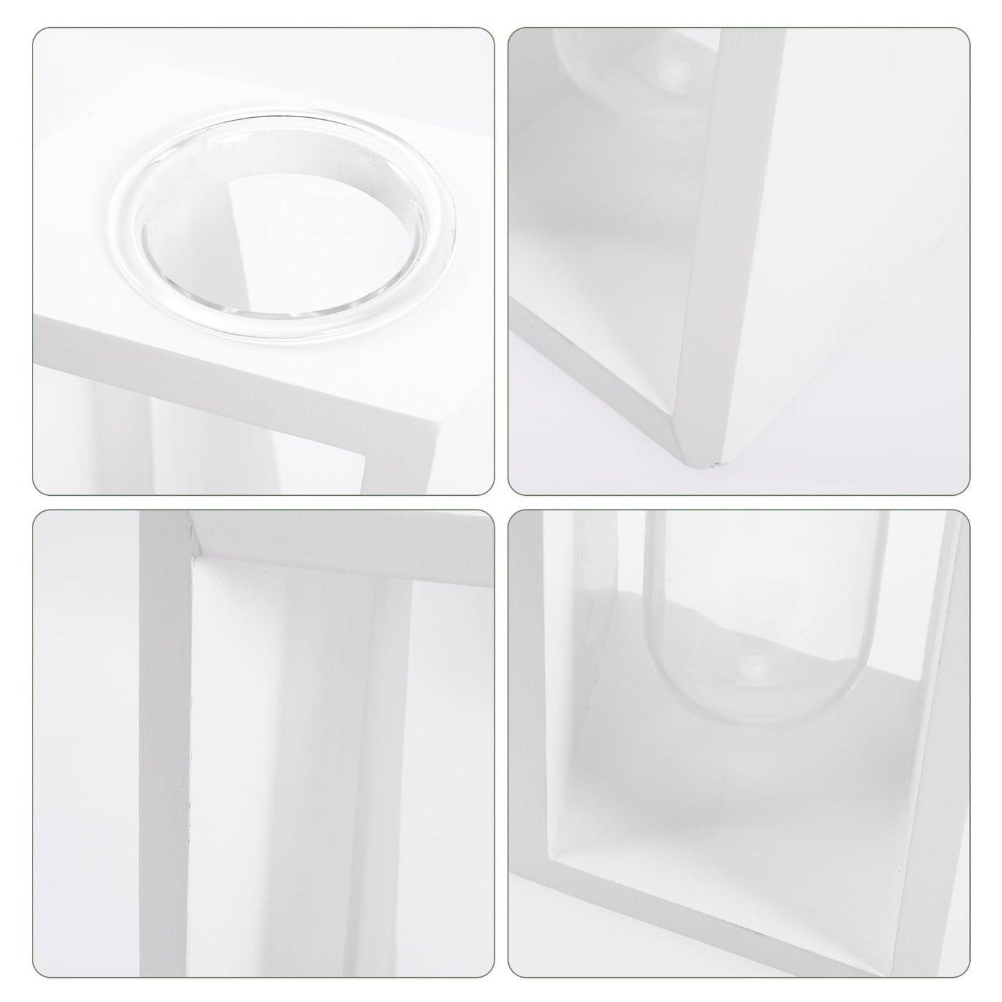 GOOHOCHY Wooden Frame Test Tube Glass Vase Hydroponic Propagation Planter for Indoor Plants Small Glass Terrarium Decor White Stand for Home Office