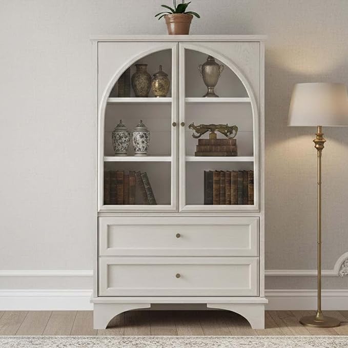52" Tall Display Cabinet with Glass Doors, Glass Display Case Storage Cabinets
