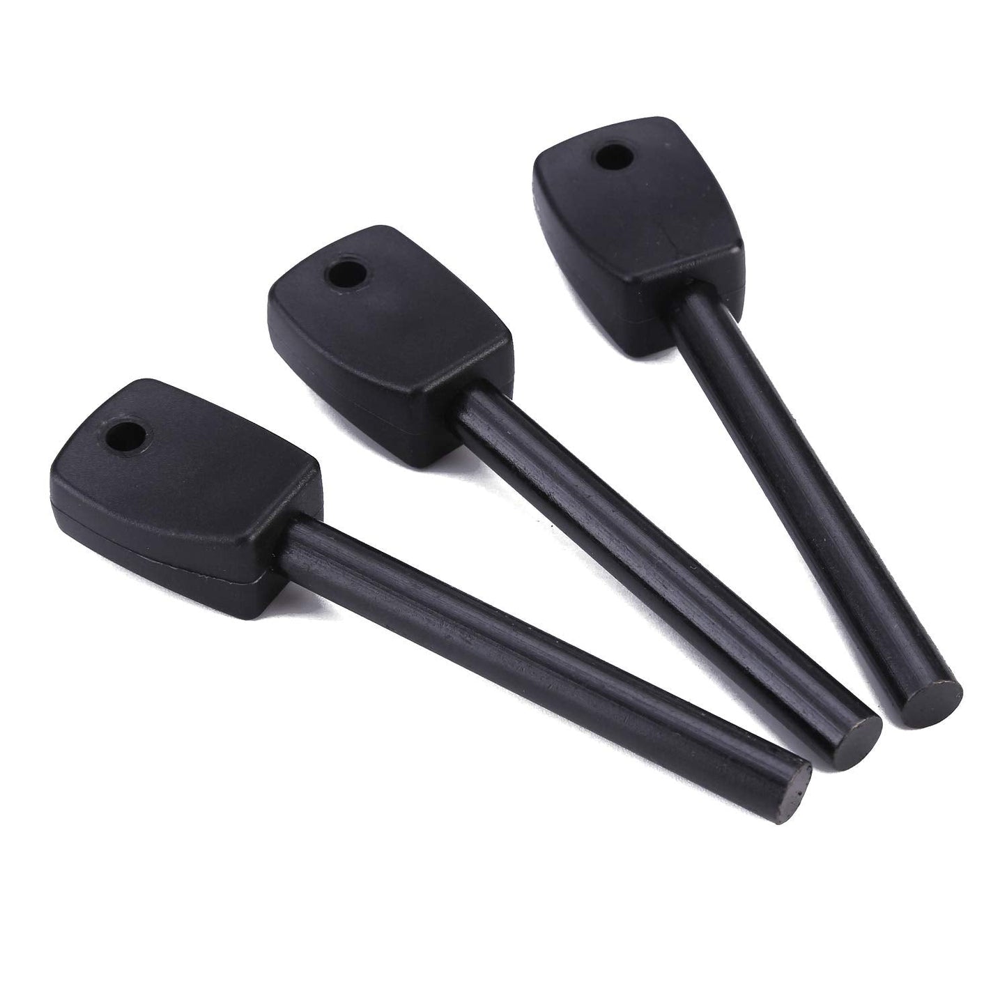 FOSTAR 3 PCS Tactical Ferro (Ferrocerium) Rods, Bushcraft Flint Fire Starter with Easy Grip Handle, 5/16 Inch Thick Waterproof Fire Steel Magnesium Camping Tool Kit (Black)