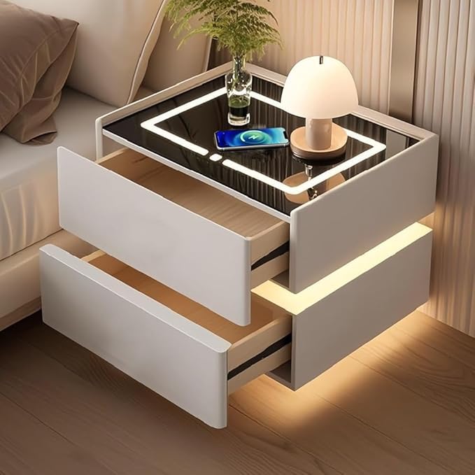 Smart Nightstand with Wireless Charging, LED Nightstand, Night Table Bedside