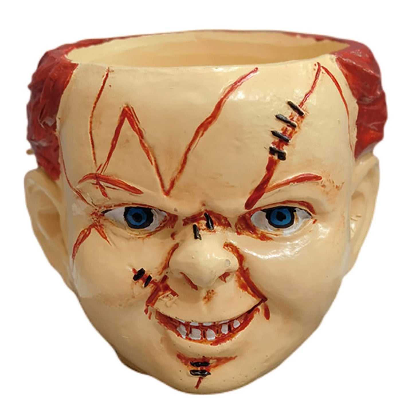 EJWCIG Horror Movie Planter Halloween Decor Scary Mini Head Skull Funny Zombie Plant Pot Gothic Unique Planters with Drainage Hole (Chucky)