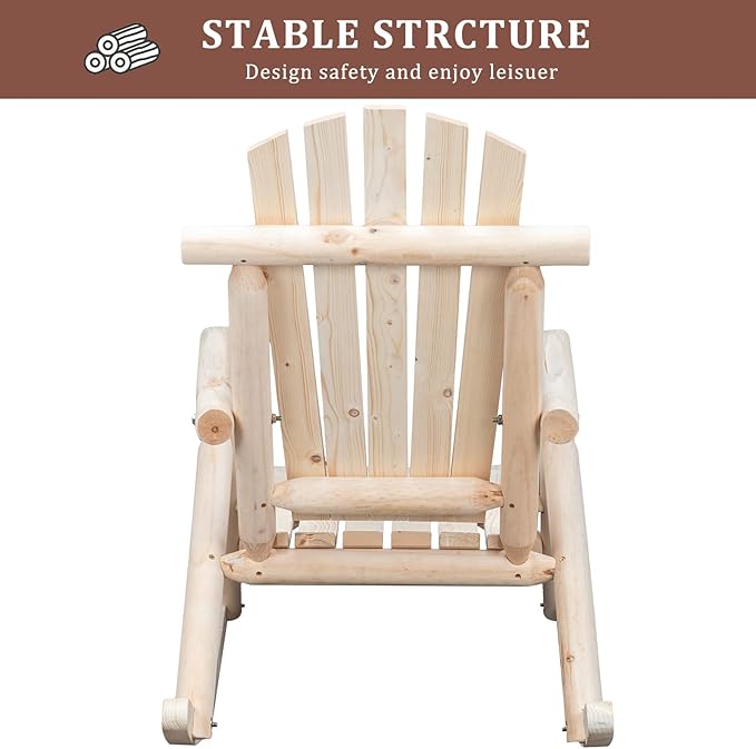 Outvita Wooden Rocking Chair Set of 2, Fir Log Adirondack Rocker, Outdoor Wood