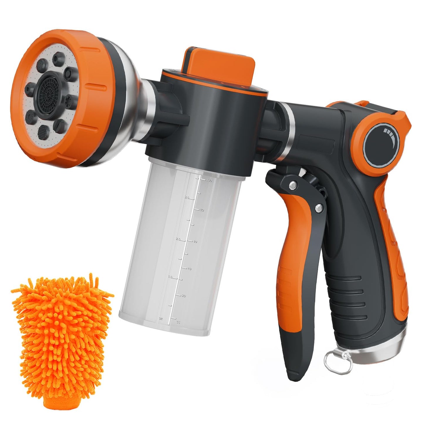 Garden Hose Nozzle,8 Patterns Hose Sprayer High Pressure,Heavy Duty Dog Wash,Metal Water Hose Nozzle with Soap Dispenser,Car Wash Foam Gun with A Car Wash Mitt