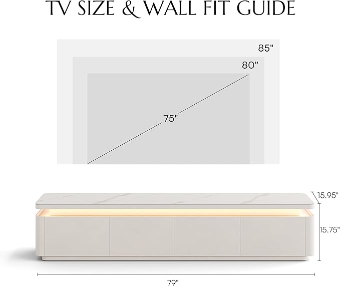 POVISON Fully Assembled 79" Mid-Century Modern TV Stand