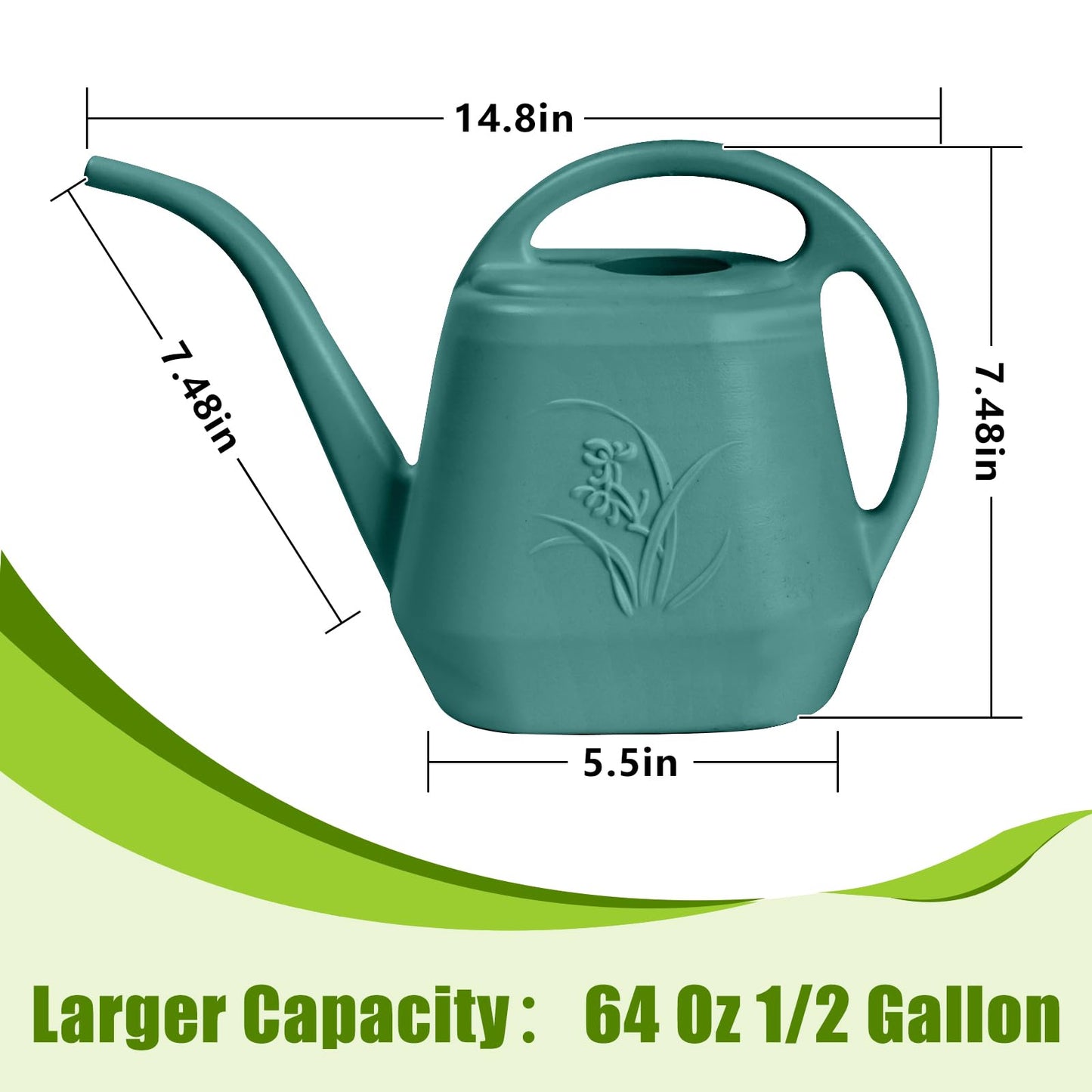 VKPLITE Plastic Watering Can - for Indoor and Outdoor Home Garden Plants - with Long Spout - Green - 1/2 Gallon