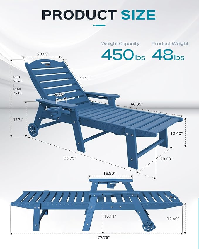 Ciokea Outdoor Chaise Lounge Chair Set of 2, Patio Lounge Chairs