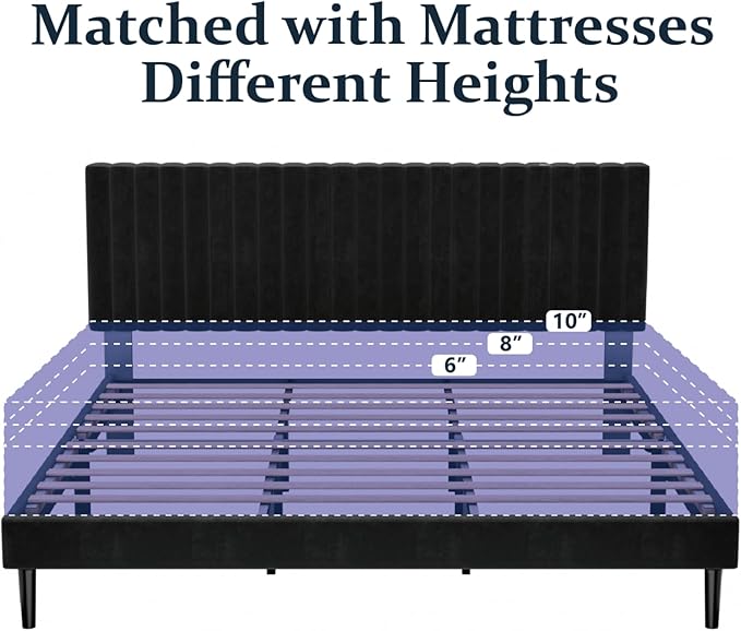 HAOARA King Size Bed Frame, King Size Platform Bed Frame and Velvet Upholstered