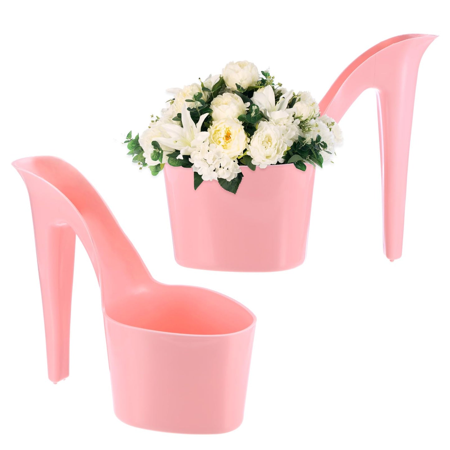 M METERXITY 2-Pack High Heel Shaped Flower Pot, 8.5 Inch High Heel Shaped Home Decor Shoe Vase, Lady Shoe Shape Garden Creative Craft for Indoor/Outdoor Planter [Pink]