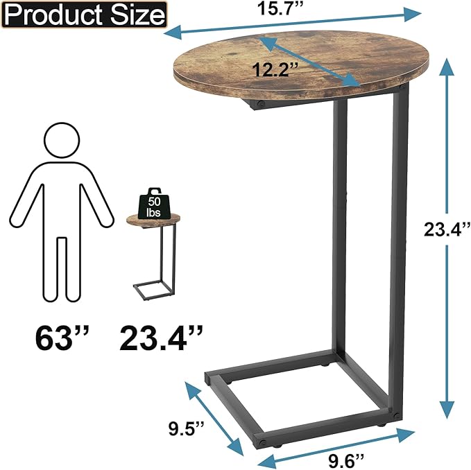 C Shaped End Table, Oval Couch Sofa Side Table