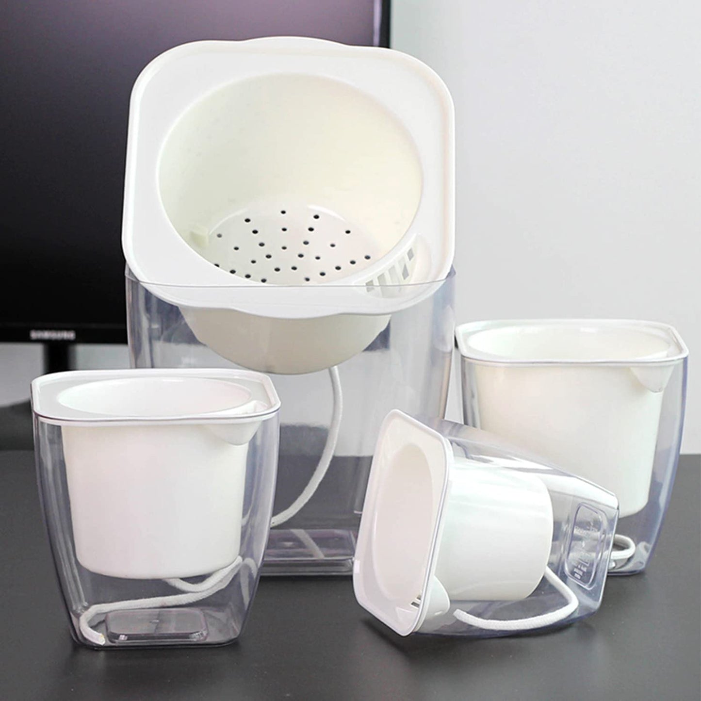 Sungmor Clear Self Watering Planter for Indoor Plants, 3 Pack 6.9 Inch Plastic Violet Flower Pots, Square Watering Plant Pot for House Plants,Orchid,Succulents, Herbs