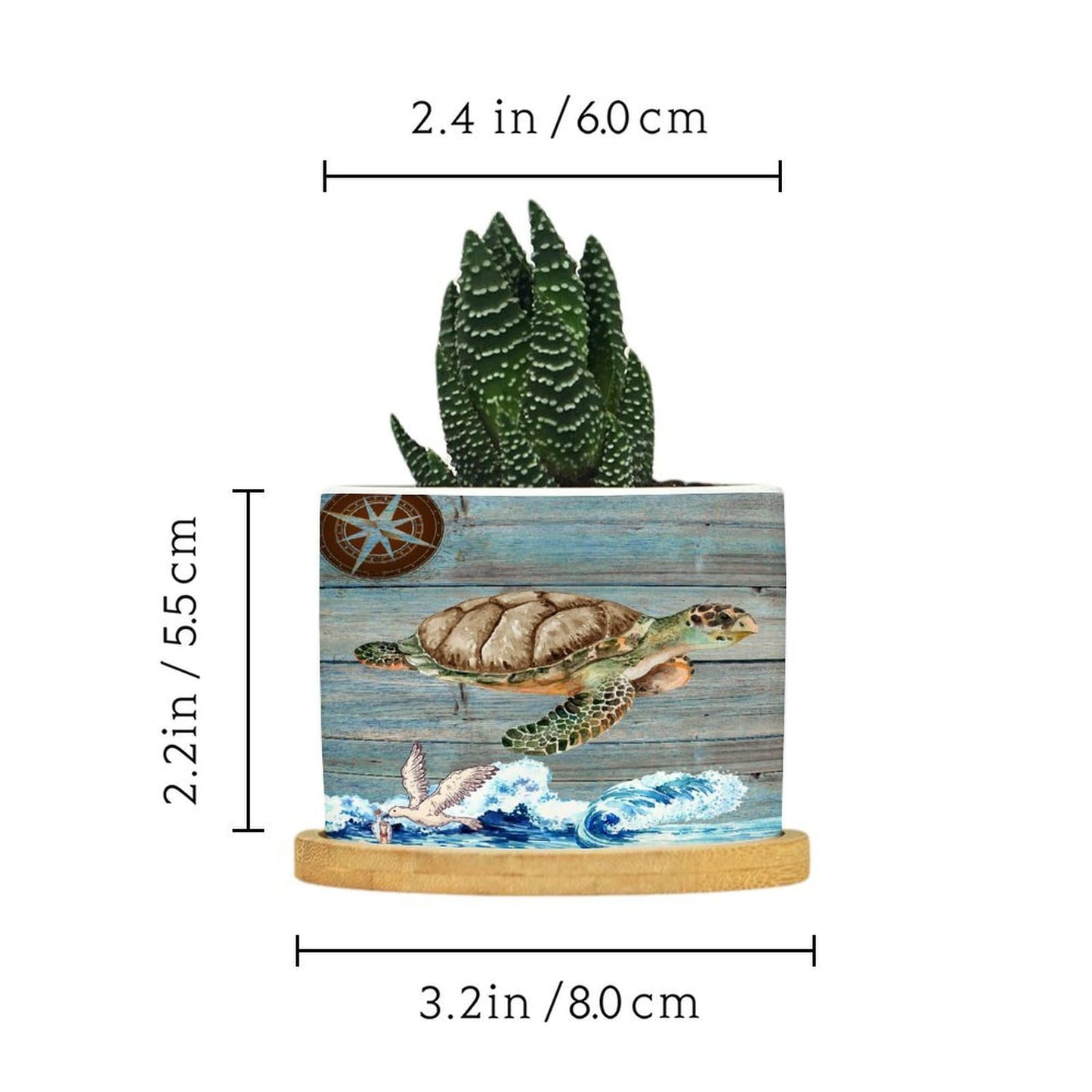 DreamAutumn Ocean Theme Sea Turtle Ceramic Pots for Plants with Drainage Holes Round Flower Pot Bamboo Tray Orchid Pot Succulents Pots for Outdoor Indoor Plants,Housewarming Gifts