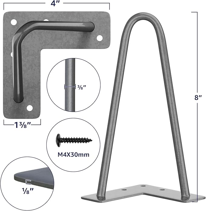 SMARTSTANDARD 8 Inch Heavy Duty Hairpin Furniture Legs, Metal Home DIY Projects
