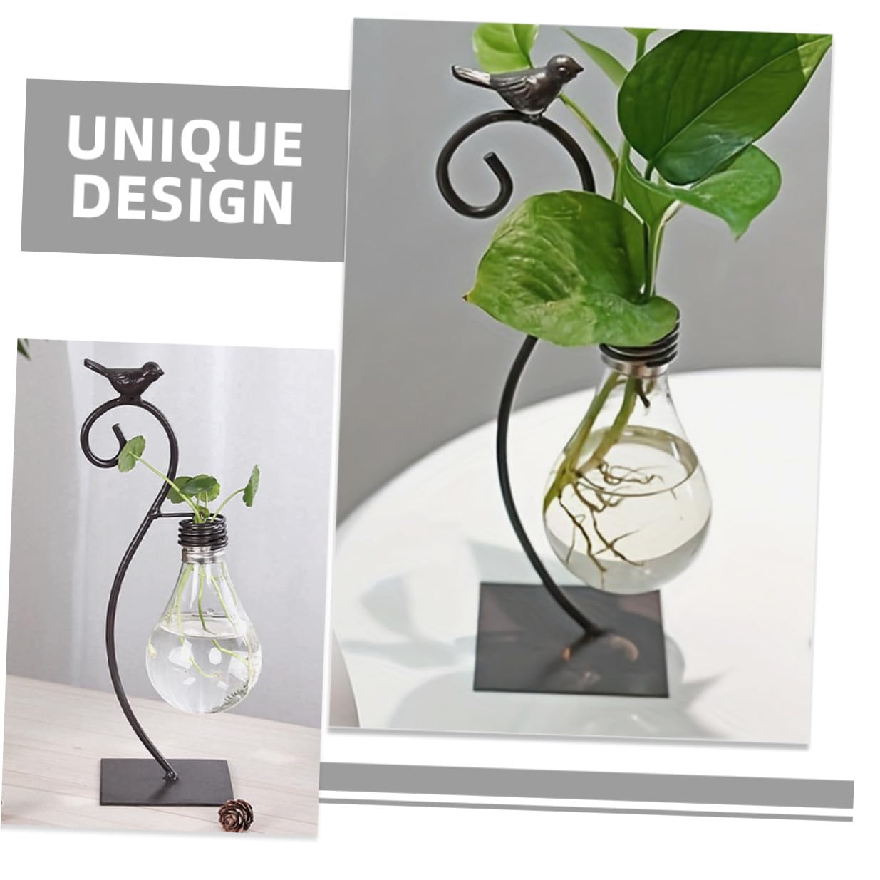 MAGICLULU Creative Hydroponic Glass Small Vase with Metal Stand, Decorative Tabletop Bird Plant Terrarium for Home Décor and Modern Living Room Centerpiece