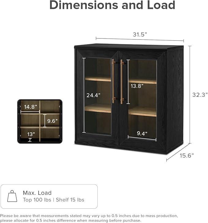 mopio Blake Storage Cabinet, Small Modular Accent Display Sideboard Buffet