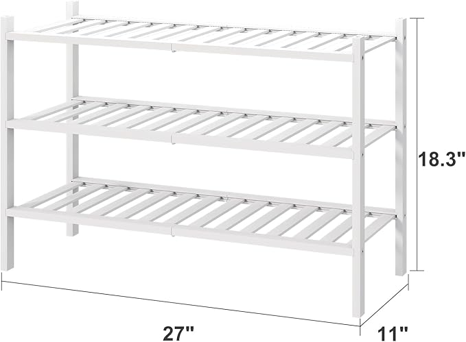 viewcare White Shoe Rack, 3-Tier Bamboo Wood Shoe Rack