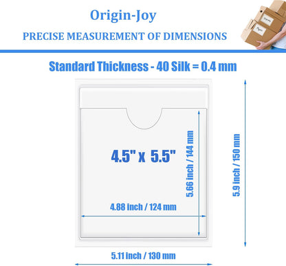 Origin-Joy 60 PCS Self Adhesive Index Card Pockets with Top Open, Clear Plastic Label Holder for Cards of Note, Library and Business, Adhesive Label Pockets & Card Holder (4.5 x 5.5 inch)
