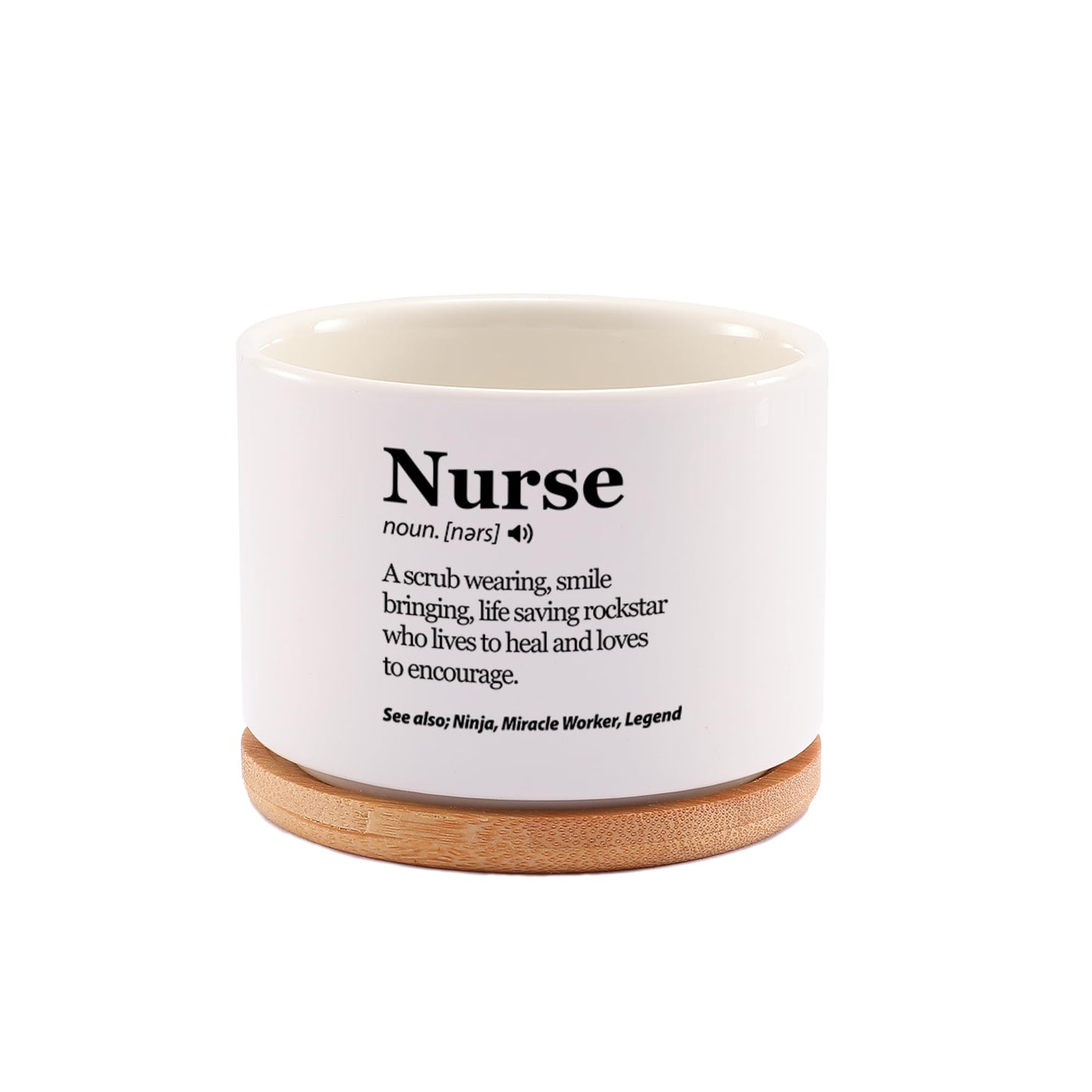 Nurse Definition Nurse Gift Appreciation Nurses Week Nursing Student Practitioner RN Graduation Gifts Ceramic Succulent Plant Pot with Bamboo Tray Round Home Office Decor 3.5 Inch White (No Plants)