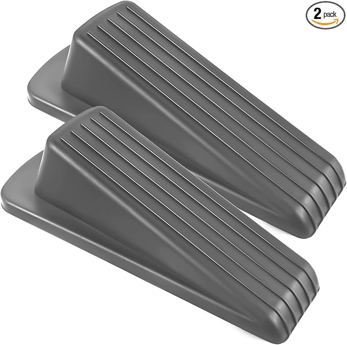 JZWBLILY Door Stoppers for Bottom of Door on Floor, Premium Rubber Door Stopper Wedge, Floor Sturdy Stackable Door Stops for Carpet Heavy Duty Door (Gray, 2 Pack)