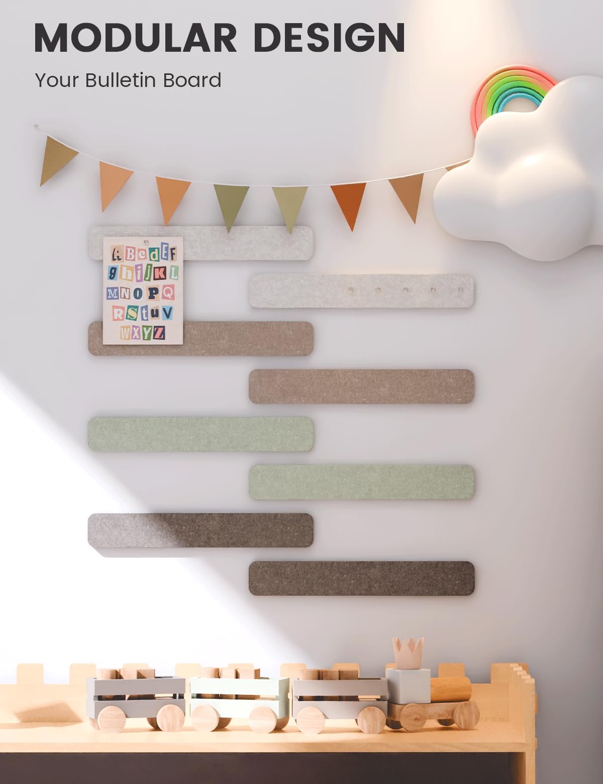 Fluxynara Cork Board Alternative Felt Strip Board 8-Pack 13"x2", Office Pin Board with 50 Push Pins, Adhesive Install for Bedroom Door & Home Office (Linen Dusk)
