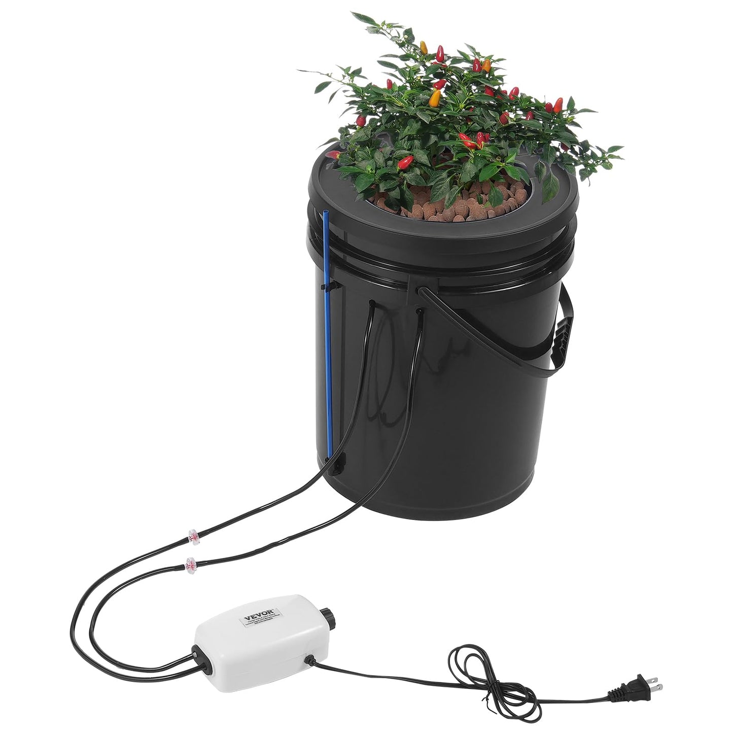 VEVOR DWC Hydroponics Grow System, Hydroponic Growing System with Top Drip Kit, 5-Gallon Deep Water Culture with Air Pump, Air Stone and Water Level Device for Leafy Vegetables(1 Bucket+Top Drip Kit)