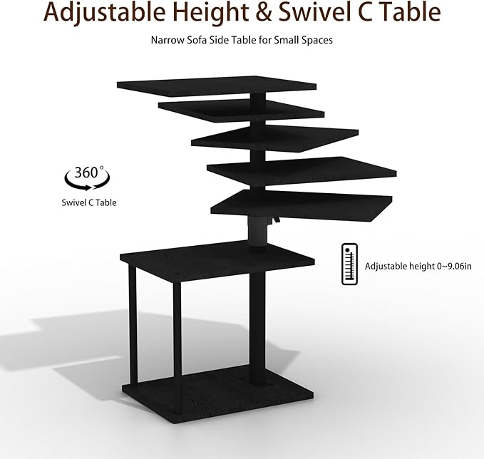 Faesun Swivel Side Table for Couch Arm, Adjustable C End Table for Recliner or