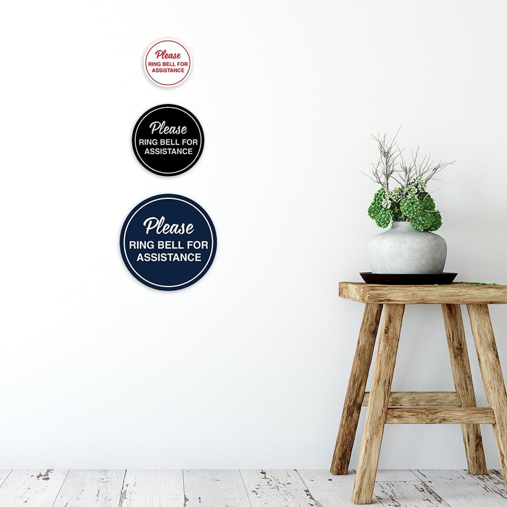 Signs ByLITA Circle Please Ring Bell For Assistance Wall or Door Sign | Easy Installation | Front Desk Reception Sign (Black Gold) - Medium (2 Pack)