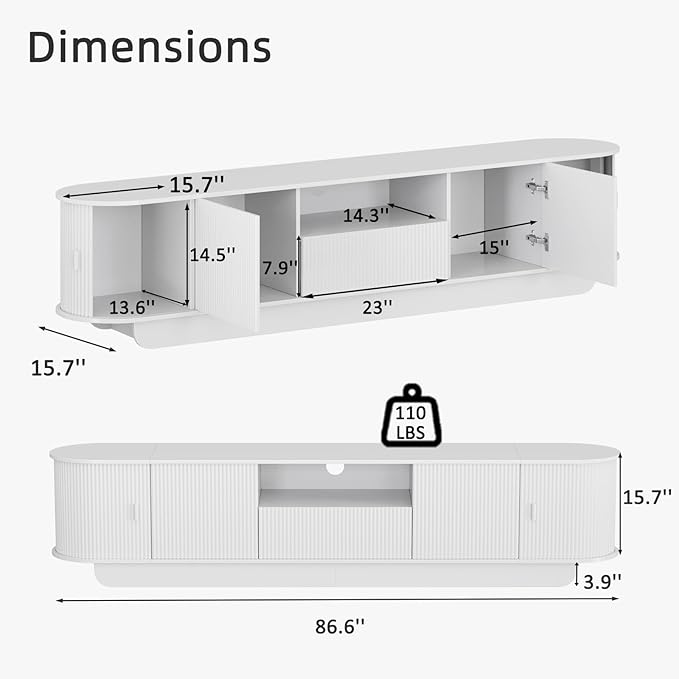 86.61'' Tambour TV Stand for 55-85 Inch, Modern Entertainment Center